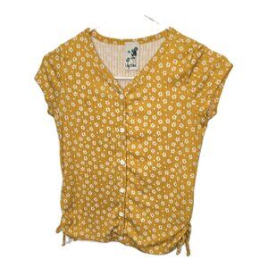 Lily Bleu Girls Top Yellow White Floral Ribbed Size Large (14) Gathered Sides